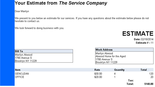 email estimates in scheduling software